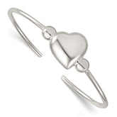 Sterling Silver Polished and Beaded Domed Heart Cuff Bangle