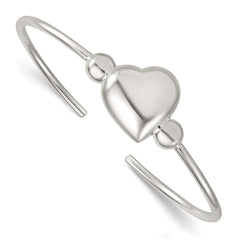 Sterling Silver Polished and Beaded Domed Heart Cuff Bangle
