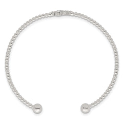 Sterling Silver Polished and Beaded CZ Cross Cuff Bangle