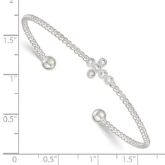Sterling Silver Polished and Beaded CZ Cross Cuff Bangle