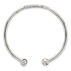 Sterling Silver Polished and Grooved Feather Cuff Bangle