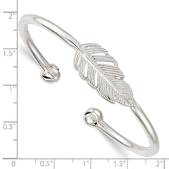Sterling Silver Polished and Grooved Feather Cuff Bangle