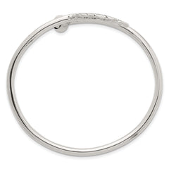 Sterling Silver Polished and Grooved Feather Bypass Cuff Bangle