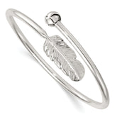 Sterling Silver Polished and Grooved Feather Bypass Cuff Bangle