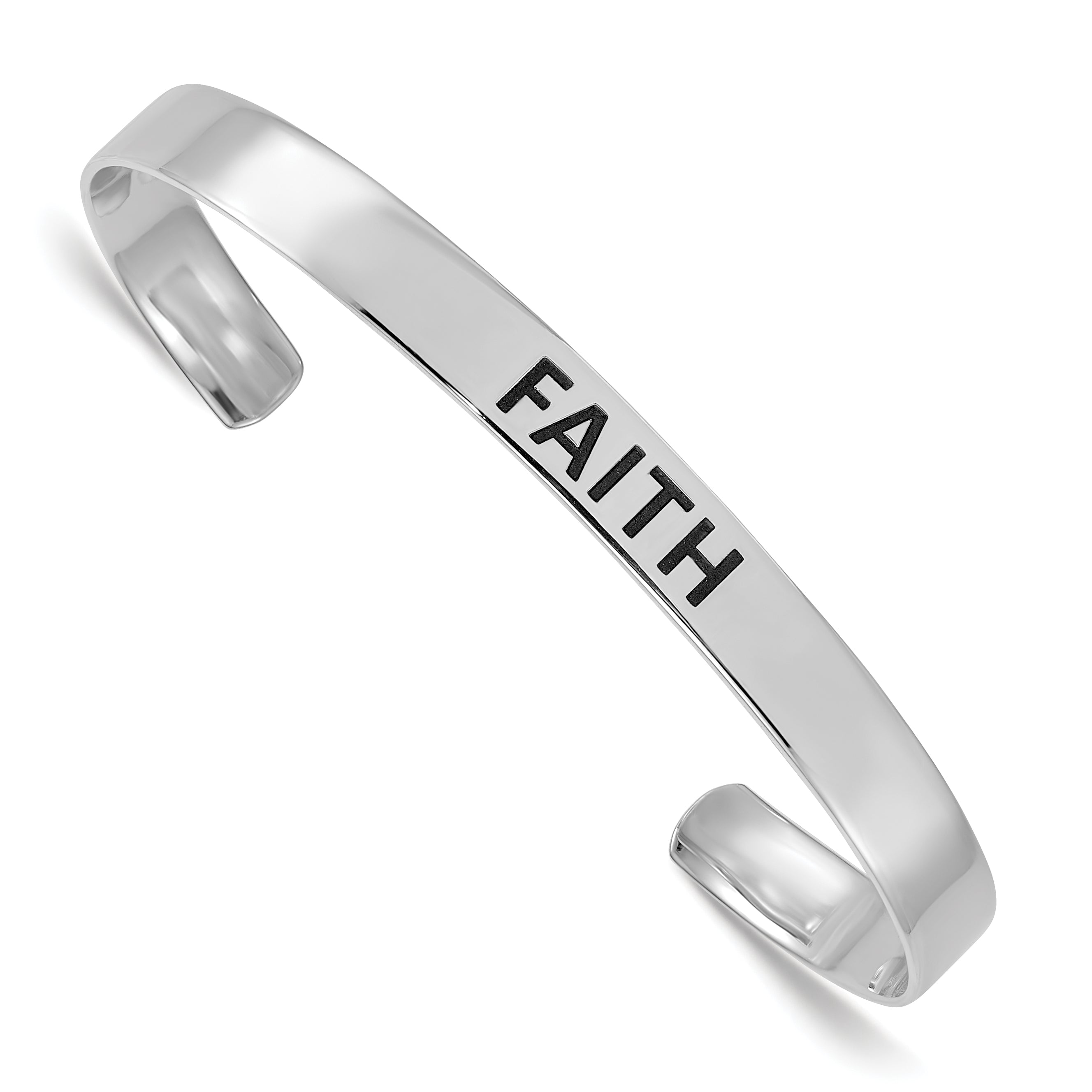 Sterling Silver Rhodium-plated Polished Enameled FAITH Cuff Bangle