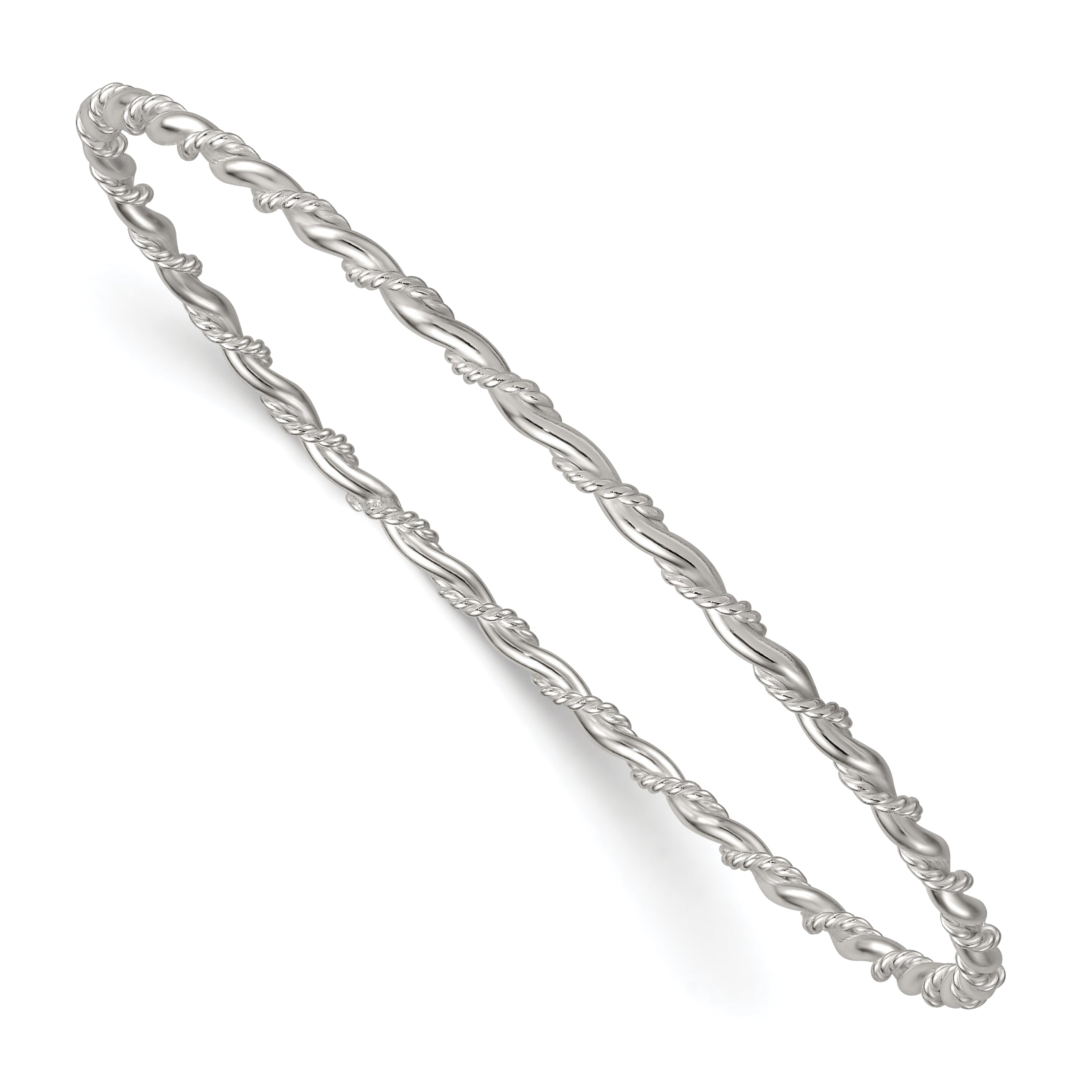 Sterling Silver Polished and Twisted 2.5mm Slip-on Bangle Bracelet
