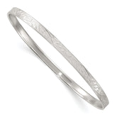 Sterling Silver Polished Textured 4.00mm Floral Pattern Slip-on Bangle Bracelet