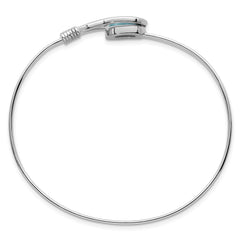 Sterling Silver Rhodium-plated Polished and Textured Larimar Cabochon Flexible Bangle