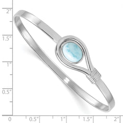 Sterling Silver Rhodium-plated Polished and Textured Larimar Cabochon Flexible Bangle