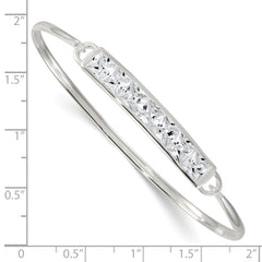Sterling Silver Polished Square CZ Bar Bangle