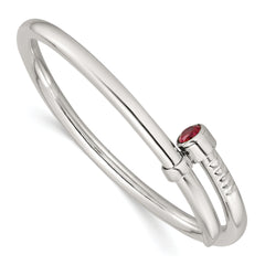 Sterling Silver Polished Red CZ Slip On Expandable Bangle