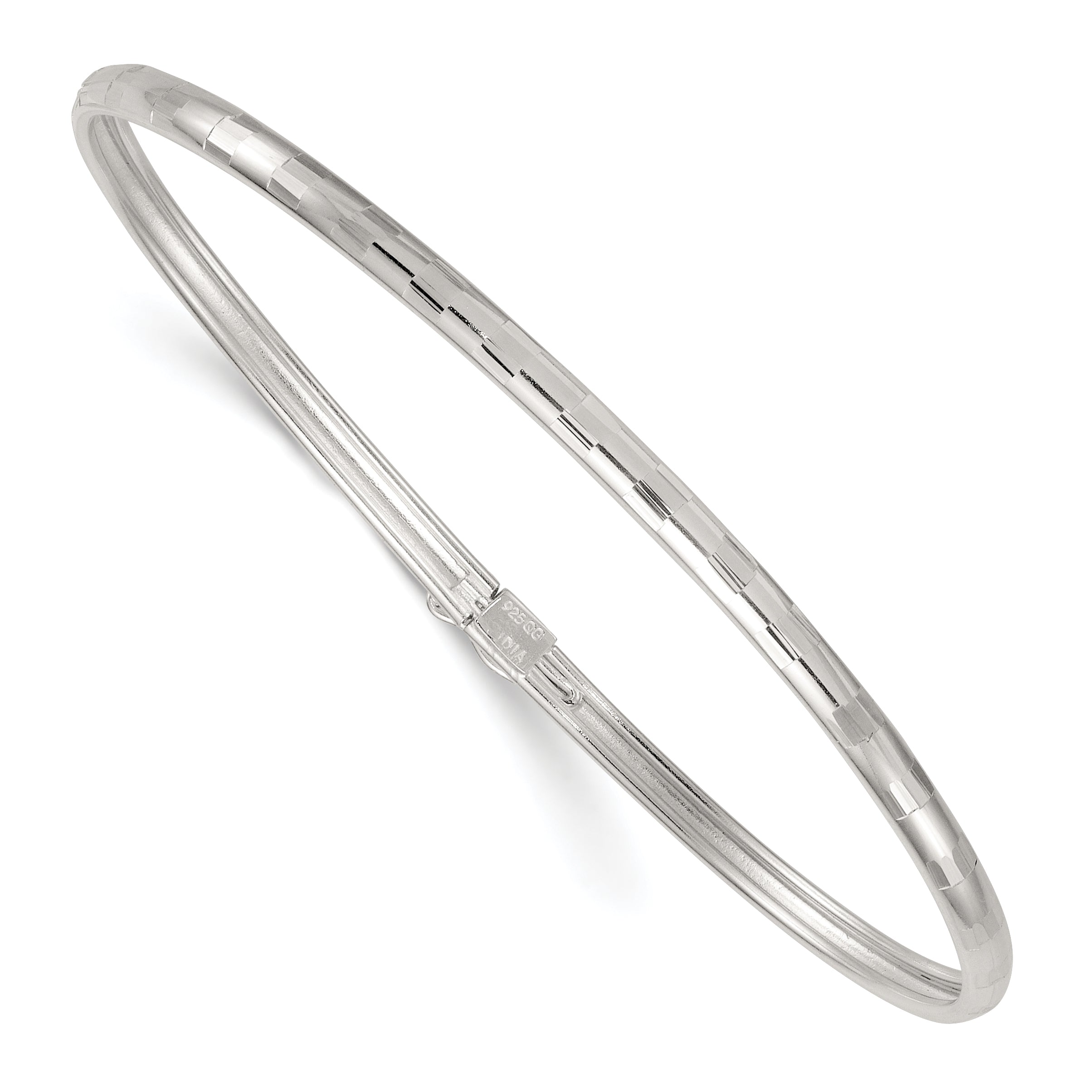 Sterling Silver Polished and Diamond-cut 3.0mm Flexible Bangle
