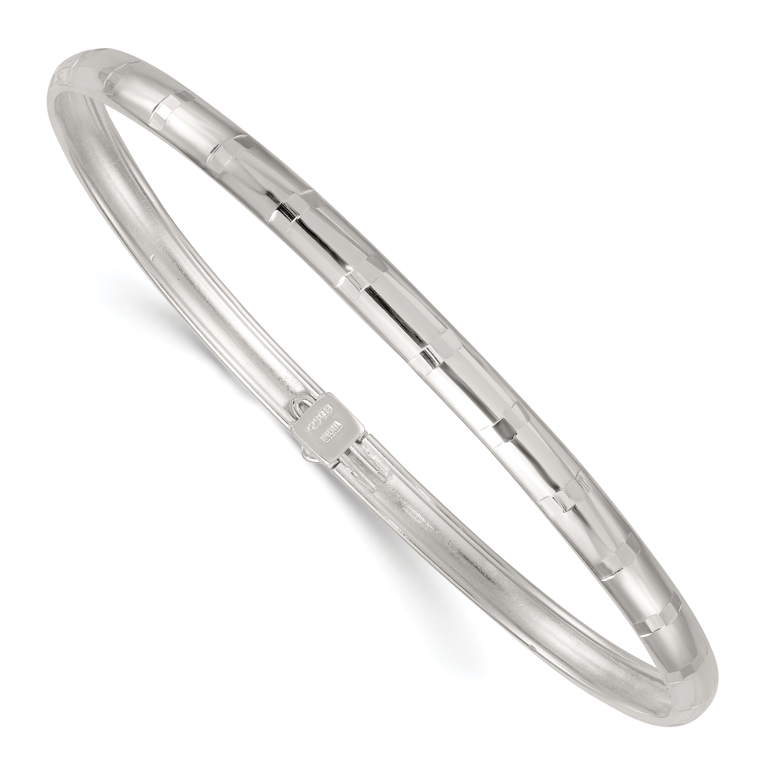 Sterling Silver Polished and Diamond-cut 4.0mm Flexible Bangle