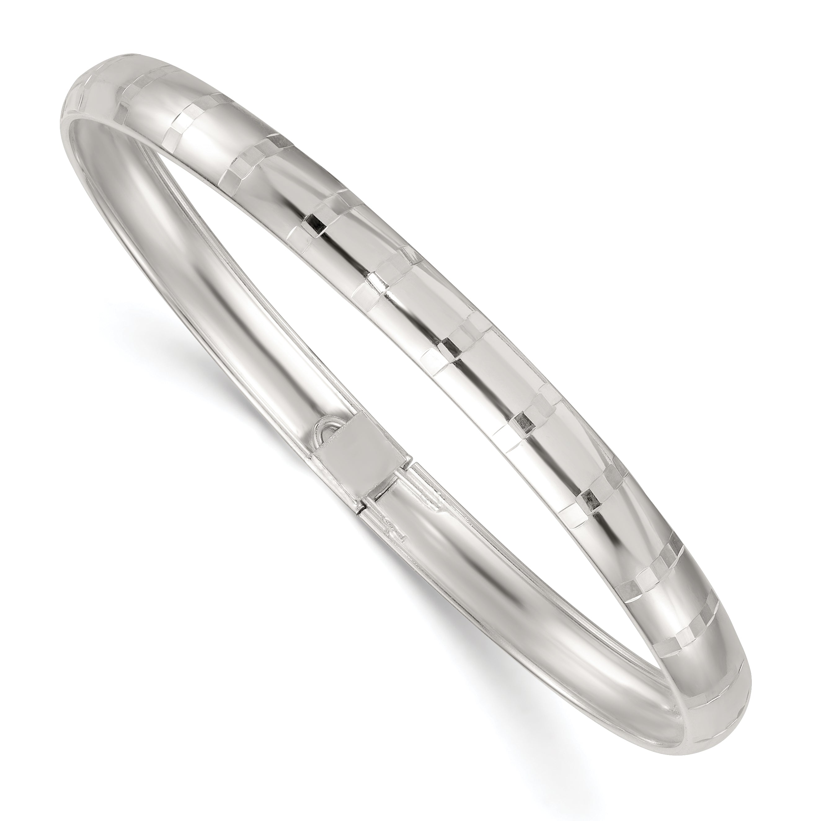 Sterling Silver Polished and Diamond-cut 6.0mm Flexible Bangle