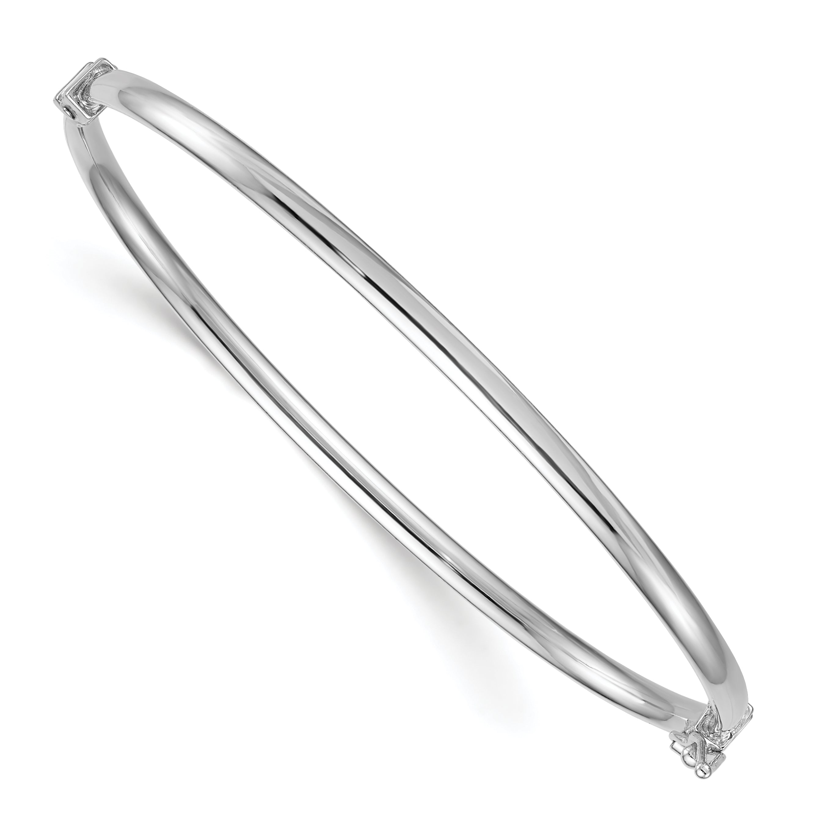 Sterling Silver Rhodium-plated Polished 3.00mm Hinged Bangle