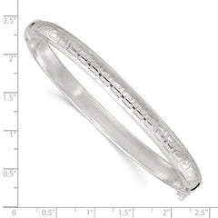 Sterling Silver Polished and Textured 6.50mm Greek Key Hinged Bangle