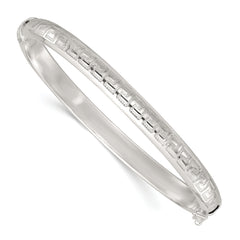 Sterling Silver Polished and Textured 6.50mm Greek Key Hinged Bangle
