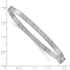 Sterling Silver Rhodium-plated Polished Textured Greek Key 4.00mm Hinged Bangle