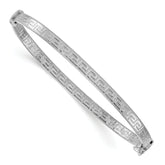 Sterling Silver Rhodium-plated Polished Textured Greek Key 4.00mm Hinged Bangle