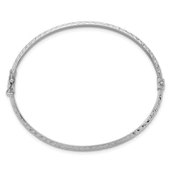 Sterling Silver Rhodium-plated Polished and Diamond-cut 4.00mm Hinged Bangle