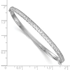 Sterling Silver Rhodium-plated Polished and Diamond-cut 4.00mm Hinged Bangle