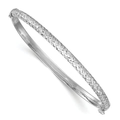 Sterling Silver Rhodium-plated Polished and Diamond-cut 4.00mm Hinged Bangle
