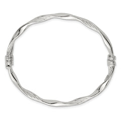Sterling Silver Polished and Textured Twisted 4.00mm Hinged Bangle