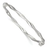 Sterling Silver Polished and Textured Twisted 4.00mm Hinged Bangle