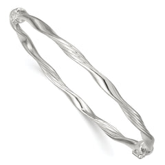 Sterling Silver Polished and Textured Twisted 4.00mm Hinged Bangle