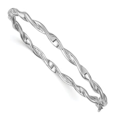 Sterling Silver Rhodium-plated Polished Twisted 4.00mm Hinged Bangle