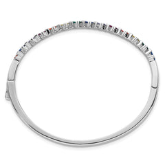 Sterling Silver Rhodium-plated Polished Multi-color Rainbow Round and Emerald-shape Nano Crystal Hinged Bangle