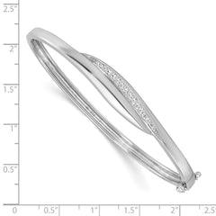 Sterling Silver Rhodium-plated CZ Polished Hinged Bangle