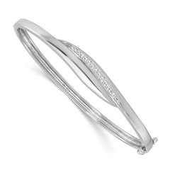 Sterling Silver Rhodium-plated CZ Polished Hinged Bangle