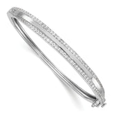 Sterling Silver Rhodium-plated Polished CZ Hinged Bangle