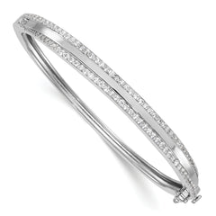 Sterling Silver Rhodium-plated Polished CZ Hinged Bangle