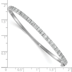 Sterling Silver Rhodium-plated Polished Round and Emerald-shape CZ Fancy Hinged Bangle