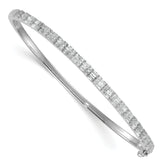 Sterling Silver Rhodium-plated Polished Round and Emerald-shape CZ Fancy Hinged Bangle