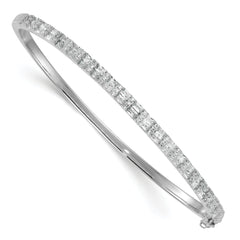 Sterling Silver Rhodium-plated Polished Round and Emerald-shape CZ Fancy Hinged Bangle