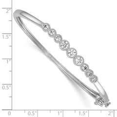 Sterling Silver Rhodium-plated Polished and Textured Bezel-set Graduated CZ Hinged Bangle