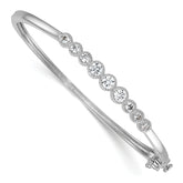 Sterling Silver Rhodium-plated Polished and Textured Bezel-set Graduated CZ Hinged Bangle