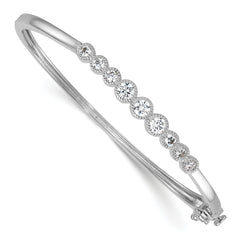 Sterling Silver Rhodium-plated Polished and Textured Bezel-set Graduated CZ Hinged Bangle
