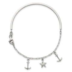 Sterling Silver Polished Anchor and Starfish Charms Half Bangle Bracelet