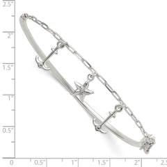 Sterling Silver Polished Anchor and Starfish Charms Half Bangle Bracelet