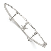 Sterling Silver Polished Anchor and Starfish Charms Half Bangle Bracelet