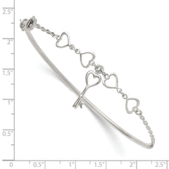 Sterling Silver Polished Open Hearts and Key Charms Half Bangle Bracelet