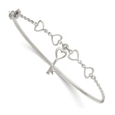 Sterling Silver Polished Open Hearts and Key Charms Half Bangle Bracelet