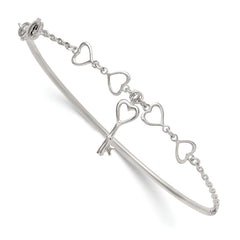 Sterling Silver Polished Open Hearts and Key Charms Half Bangle Bracelet