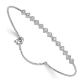 Sterling Silver Rhodium-plated Polished and Textured CZ Cuff with Safety Chain Bracelet