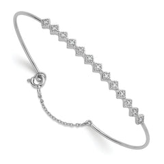 Sterling Silver Rhodium-plated Polished and Textured CZ Cuff with Safety Chain Bracelet