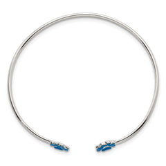 Sterling Silver Polished Blue Enamel Clover Childrens Cuff Bracelet